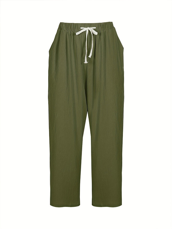 Didelio dydžio su kišenėmis Moteriškos kelioninės kelnės medvilninės lininės devynios moteriškos laisvalaikio kelnės Laisvos, vienspalvės suvarstomos