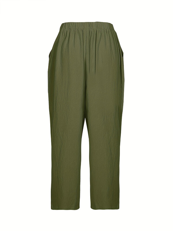 Didelio dydžio su kišenėmis Moteriškos kelioninės kelnės medvilninės lininės devynios moteriškos laisvalaikio kelnės Laisvos, vienspalvės suvarstomos