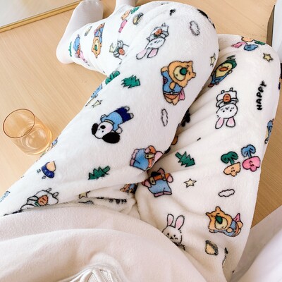 Kawaii kreslené pyžamové nohavice Y2K Anime koralové zamatové teplé mäkké nohavice roztomilé milovníci domáce nohavice ležérne módne nohavice