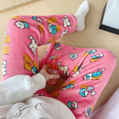Kawaii kreslené pyžamové nohavice Y2K Anime koralové zamatové teplé mäkké nohavice roztomilé milovníci domáce nohavice ležérne módne nohavice