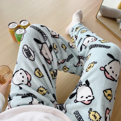 Kawaii kreslené pyžamové nohavice Y2K Anime koralové zamatové teplé mäkké nohavice roztomilé milovníci domáce nohavice ležérne módne nohavice