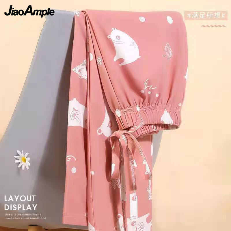 100% pamut pizsama nadrág női őszi új rajzfilm alvó alsó koreai divat alkalmi pizsama aranyos otthoni nadrág