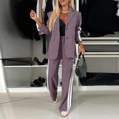 Laisvalaikio kelnių rinkiniai Moteriški laisvi, raištiniai ilgomis rankovėmis paltai Tiesios kelnės, moteriški kostiumai 2024 m. rudens žiemos moteriški viršutiniai drabužiai