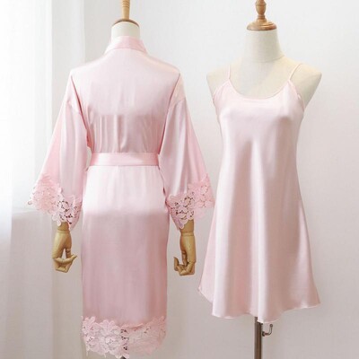 Szexi női otthoni pongyola intim fehérnemű Csipke menyasszony esküvői köntös szett Hálóruha Alkalmi hálóruha Kimonó fürdőköpeny