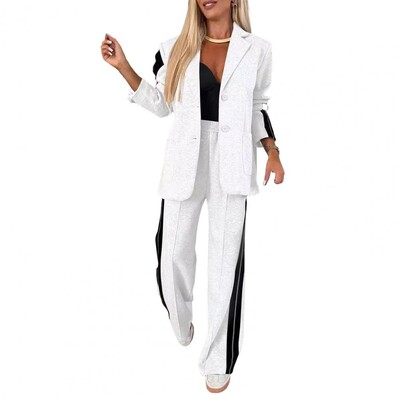 Plačios kelnės Apranga Elegantiškas dryžuotas paltas plačių kelnių rinkinys moterims Prašmatnus iškilmingas švarkas Kelnių ansamblis tinkamas dėvėti