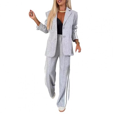 Plačios kelnės Apranga Elegantiškas dryžuotas paltas plačių kelnių rinkinys moterims Prašmatnus iškilmingas švarkas Kelnių ansamblis tinkamas dėvėti