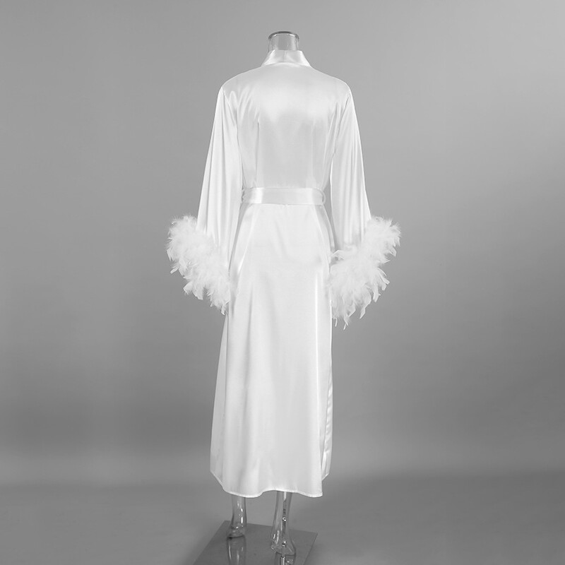 Ρουζ με πούπουλα Κιμονό Ρόμπα μπουντουάρ γάμου Μήκος μάξι φόρεμα ντυσίματος Ρόμπες Bride to Be Hen Party Stain Silk εσώρουχα