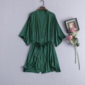 Zaļš naktskrekls vienkrāsains kimono dāmas elegants peldmētelis satīna mājas apģērbs kāzu kāzu dāvana guļamveļa Seksīga intīma apakšveļa