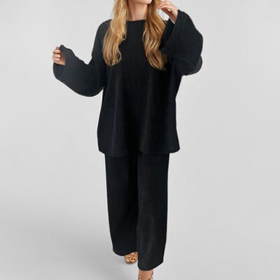 Toamnă Iarnă velur 2 piese Seturi ținute femei mâneci lungi cu mâneci largi pantaloni late costum femei îmbrăcăminte navetă pantaloni seturi