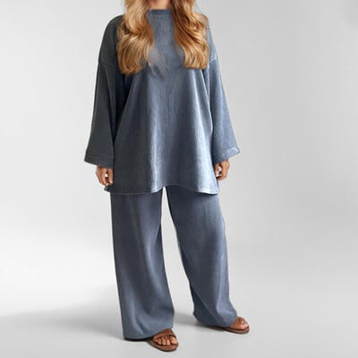 Toamnă Iarnă velur 2 piese Seturi ținute femei mâneci lungi cu mâneci largi pantaloni late costum femei îmbrăcăminte navetă pantaloni seturi