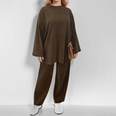 Toamnă Iarnă velur 2 piese Seturi ținute femei mâneci lungi cu mâneci largi pantaloni late costum femei îmbrăcăminte navetă pantaloni seturi