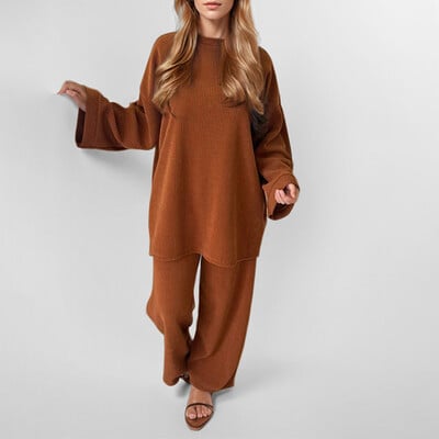 Toamnă Iarnă velur 2 piese Seturi ținute femei mâneci lungi cu mâneci largi pantaloni late costum femei îmbrăcăminte navetă pantaloni seturi