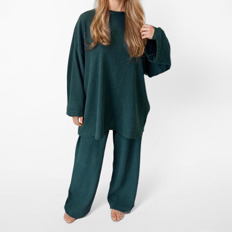 Toamnă Iarnă velur 2 piese Seturi ținute femei mâneci lungi cu mâneci largi pantaloni late costum femei îmbrăcăminte navetă pantaloni seturi