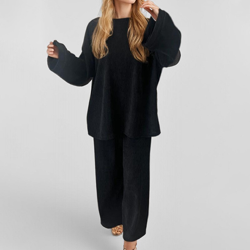 Toamnă Iarnă velur 2 piese Seturi ținute femei mâneci lungi cu mâneci largi pantaloni late costum femei îmbrăcăminte navetă pantaloni seturi