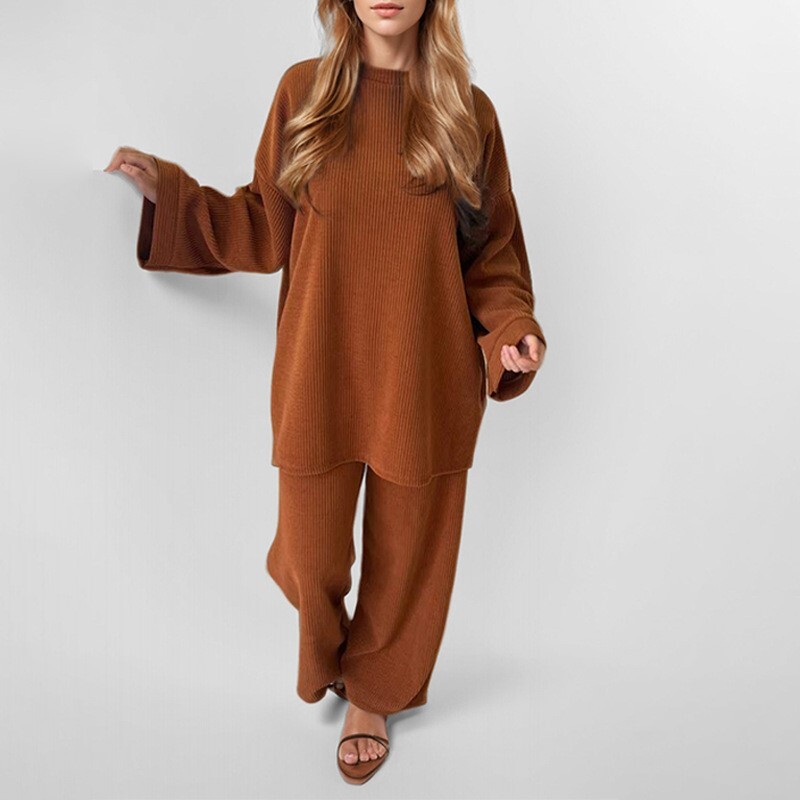 Toamnă Iarnă velur 2 piese Seturi ținute femei mâneci lungi cu mâneci largi pantaloni late costum femei îmbrăcăminte navetă pantaloni seturi