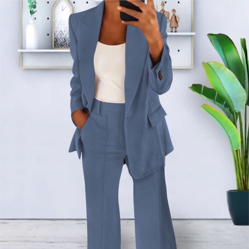 Costum de toamnă iarnă Seturi 2 piese Ținute femei Jachetă cu mâneci lungi Pantaloni cu talie înaltă Costum afaceri Birou Seturi de pantaloni pentru damă