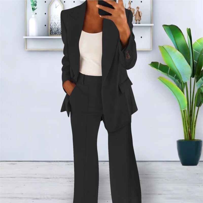 Costum de toamnă iarnă Seturi 2 piese Ținute femei Jachetă cu mâneci lungi Pantaloni cu talie înaltă Costum afaceri Birou Seturi de pantaloni pentru damă