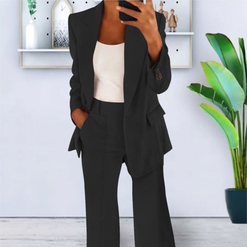 Costum de toamnă iarnă Seturi 2 piese Ținute femei Jachetă cu mâneci lungi Pantaloni cu talie înaltă Costum afaceri Birou Seturi de pantaloni pentru damă