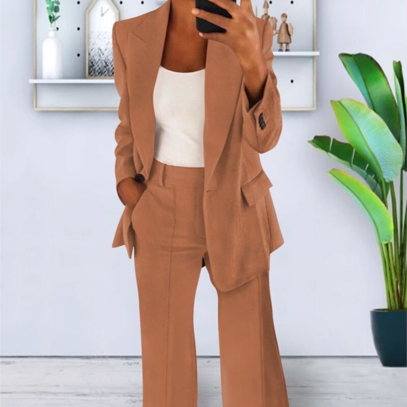 Costum de toamnă iarnă Seturi 2 piese Ținute femei Jachetă cu mâneci lungi Pantaloni cu talie înaltă Costum afaceri Birou Seturi de pantaloni pentru damă