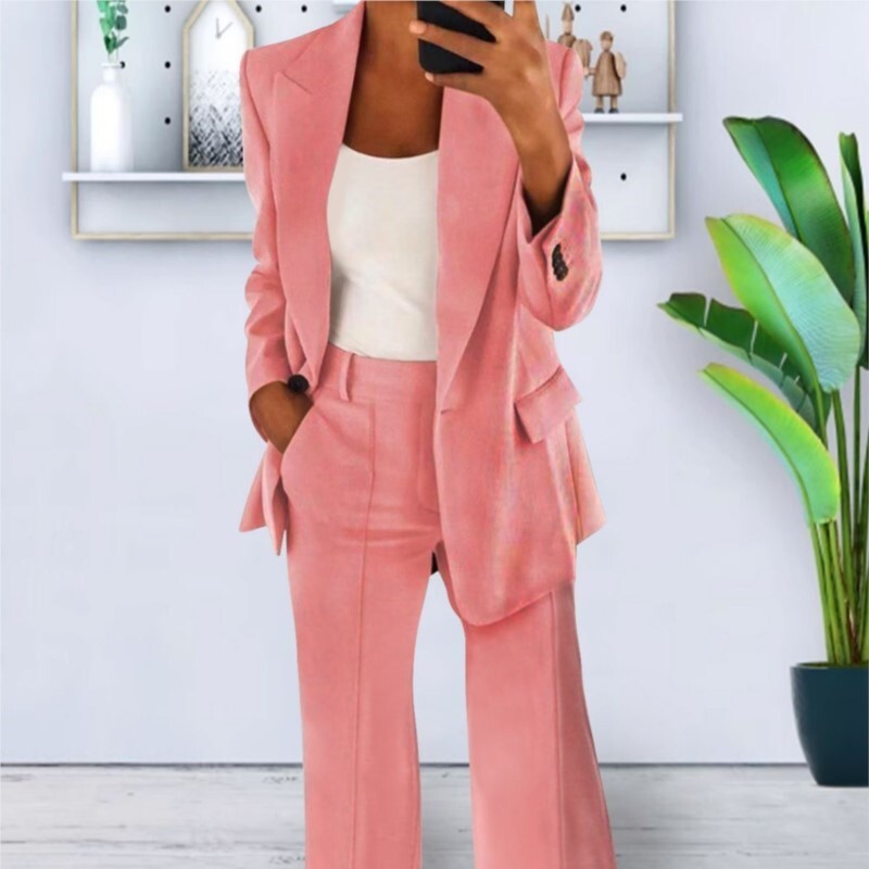 Costum de toamnă iarnă Seturi 2 piese Ținute femei Jachetă cu mâneci lungi Pantaloni cu talie înaltă Costum afaceri Birou Seturi de pantaloni pentru damă