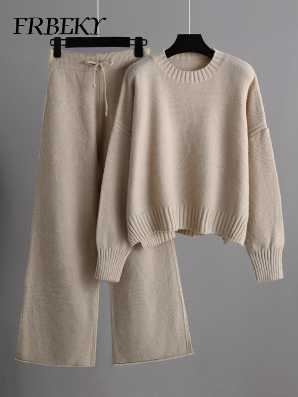 Seturi elegante de damă, toamnă iarnă 2024, costum de tricotat casual, pulover largi, pantaloni cu picioare largi, set din două piese, pulover
