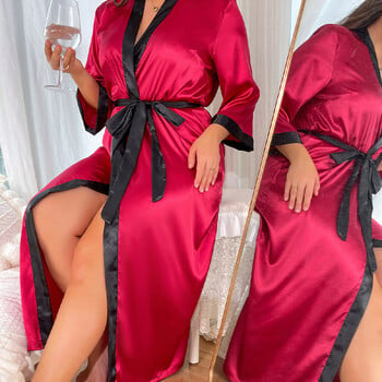 ΣΥΝ ΜΕΓΕΘΟΣ 5XL Sexy Love Print Flower Long Robe Νυχτικό Kimono Μπουρνούζι Φόρεμα Κομψό Sleepwear Γυναικεία Σατέν Σπίτι φόρεμα