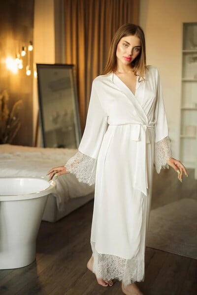Svadobné šaty s čipkovaným rukávom, biele, budoárové, dlhé, svadobné, kimono, šaty pre ženy, župan pre družičky