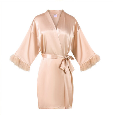 секси халат от пера сатен Дамски големи размери Сатенени халати обикновени къси копринени халати за булка Шаферска рокля за парти