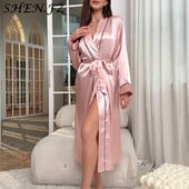 Pijamale de damă Rochie lungă din mătase de gheață Cămașă de noapte subțire de vară Îmbrăcăminte de relaxare simplă la modă Cardigan sexy pentru femei Halat de baie