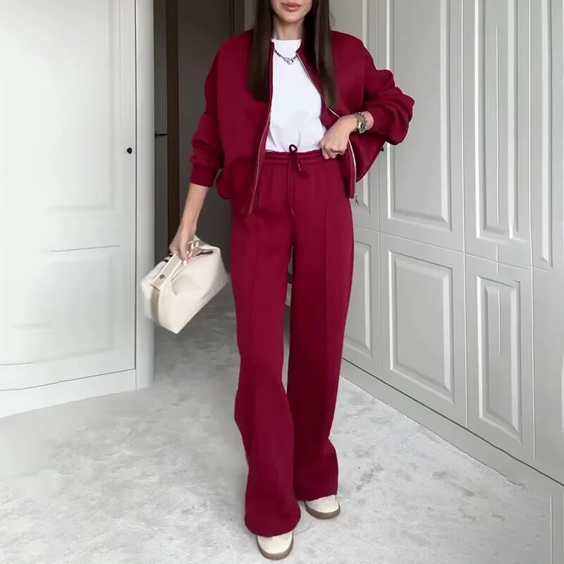 Dvojdielne súpravy, okrúhly výstrih, módna jednoduchá atmosférická mikina s kapucňou, ležérne rovné nohavice, jeseň a zima, dámsky oblek