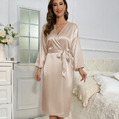 Halat de mătase de vară, sexy, imitație de mătase, pentru femei, cu mânecă lungă, halat de baie, cu dantelă, rochie de casă, la modă.