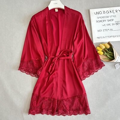 Zelený župan, elegantný lem, čipkovaný lem, župan, šaty, pyžamá pre ženy, umelý hodváb, domáce oblečenie, intímna spodná bielizeň, nevesta, svadobný župan, spoločenské oblečenie