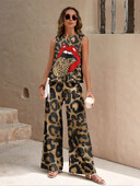 Madingi leopardo raštai vasariniai moteriški kasdieniai laisvalaikio apatinių ir kelnių rinkinys Miesto gatvės mados kelnės, moteriški drabužiai, 2 dalių rinkinys