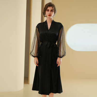 Robe de mireasa de mireasa din plasa de perla de lux Roba de mireasa de nunta, lunga, larga, de dama, cachie de noapte din satin, de vara, de primavara dimineata.