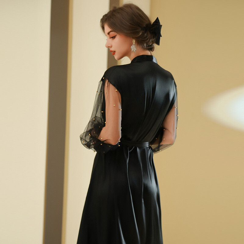 Robe de mireasa de mireasa din plasa de perla de lux Roba de mireasa de nunta, lunga, larga, de dama, cachie de noapte din satin, de vara, de primavara dimineata.