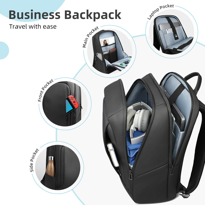 Heroic Knight minimalista férfi hátizsák üzleti vízálló munkahelyi hátizsák klasszikus fekete 15,6 hüvelykes laptop hátizsák napi ingázáshoz