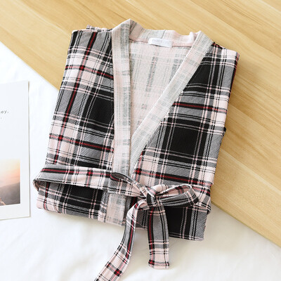 Pavasario ir rudens medvilninis vaflinis kimono nuotakos chalatas ir naktinė suknelė namuose Moteriški drabužiai su gėlių raštais, juostos, namų chalatas moterims