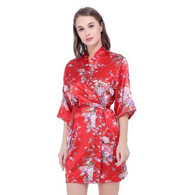 Μεταξωτό σατέν Νυφική ρόμπα παράνυμφος Floral μπουρνούζι Κοντή ρόμπα κιμονό Νυχτερινή ρόμπα Ρόμπα μπάνιου Μόδα φόρεμα για γυναίκες
