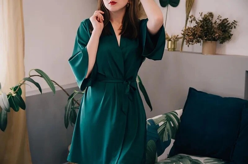 Κιμονό μπουρνούζι Γυναικεία ρόμπα σετ Σατέν Πυζά Casual Νυχτικό Νυφικό Δώρο Γάμου Σέξι νυχτικά οικεία εσώρουχα