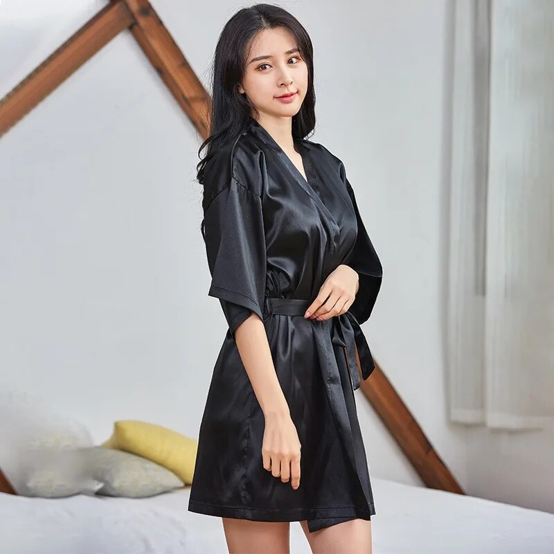 Saténový župan, dámska intímna spodná bielizeň, pyžamá, hodvábne svadobné, svadobné, ležérne kimono, župan, nočná košeľa, sexy nočné prádlo