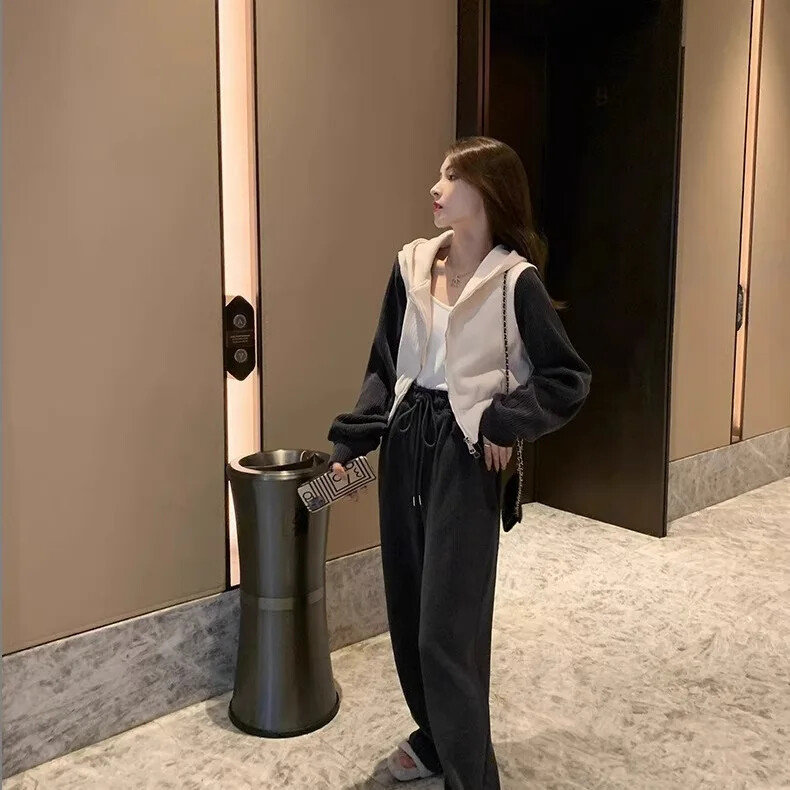 Módna voľná široká nohavica mikina športová súprava pre ženy jesenný ležérny dvojdielny set elegantný pocit