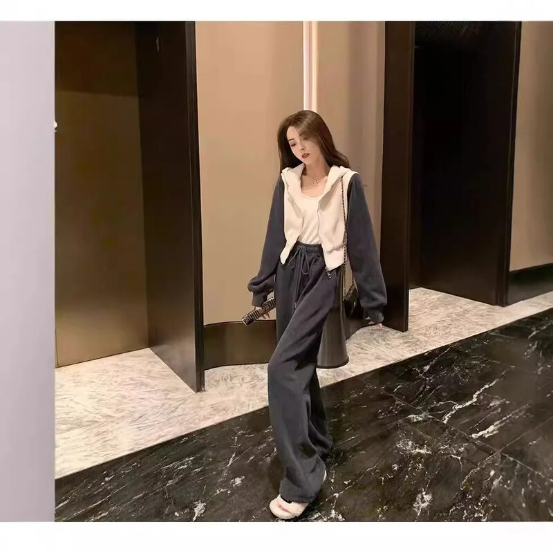 Módna voľná široká nohavica mikina športová súprava pre ženy jesenný ležérny dvojdielny set elegantný pocit