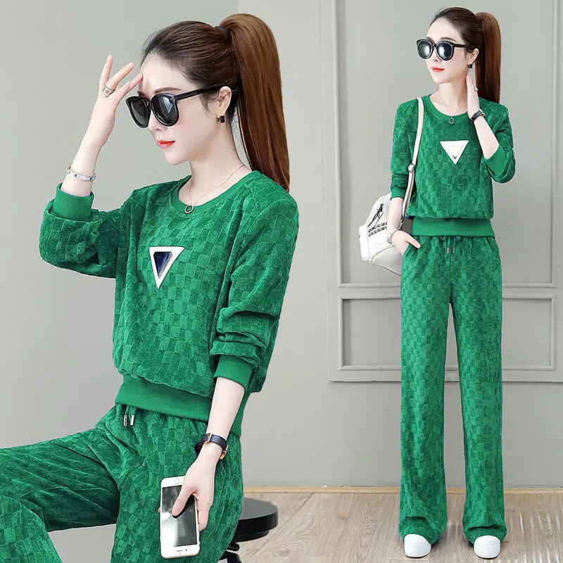 Divatos női, 2024. tavaszi ősz, új stílusú koreai nagyméretű, hosszú ujjú, széles szárú nadrág, 2 részes öltöny, stílusos ruha szett