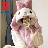 MINISO Senrio My Melody Domáce oblečenie Zimné udržiavanie tepla Korálový fleecový župan Roztomilý kreslený dospelý mäkký zahusťovací dámsky Kawaii pyžamo