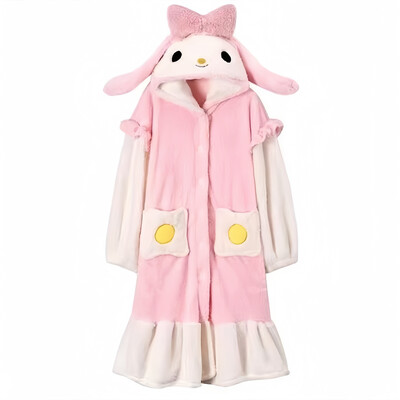 MINISO Senrio My Melody Domáce oblečenie Zimné udržiavanie tepla Korálový fleecový župan Roztomilý kreslený dospelý mäkký zahusťovací dámsky Kawaii pyžamo