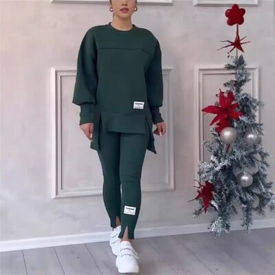 Hanorac casual dama Set sport, moda toamna iarna, hanorac neregulat, plin, top și pantaloni subțiri, set de două piese