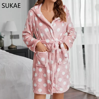 SUKAE Zimski ženski ogrtači Ružičasti baršun Hoodies Ogrtači za kupanje dugih rukava Flanel Kućna odjeća Odjeća za spavanje za slobodno vrijeme Seksi donje rublje za žene