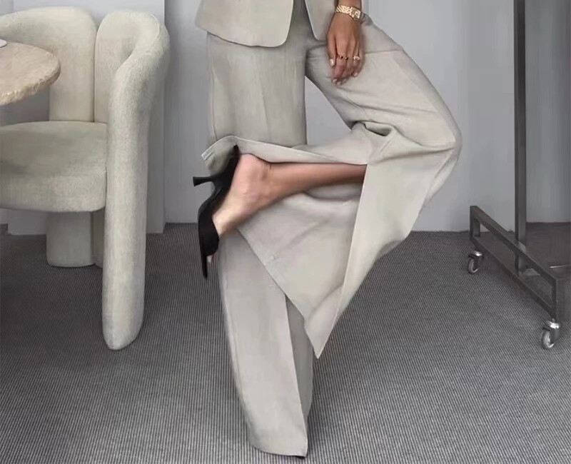 Seturi de două piese, îmbrăcăminte de stradă pentru femei, maiuu elegant, plin, cu decolteu în V, vestă fără mâneci, cu talie înaltă, pantaloni largi, costum vara 2024