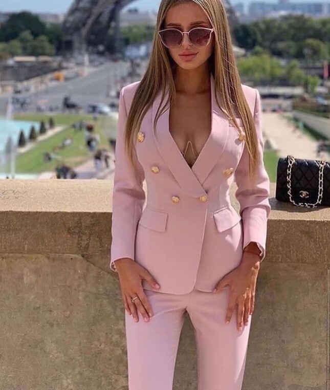 Dámske dvojdielne súpravy, sako, gombíkové zošitie, kabát, rovné nohavice, bežné pevné, vysoký pás, dlhé nohavice, elegantné kancelárske oblečenie