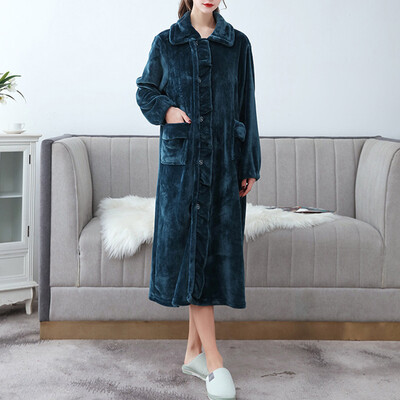 Őszi téli meleg fürdőköpenyek hosszú flanel fürdőköpeny Otthoni viselet pongyola Női korall gyapjú puha hálóing 2024